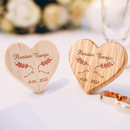 Personalized Wedding Ring Box with Magnet, Wedding Gift, Wooden Heart Ring Box, Wood Art, Ring Holder, Gift for Newlyweds