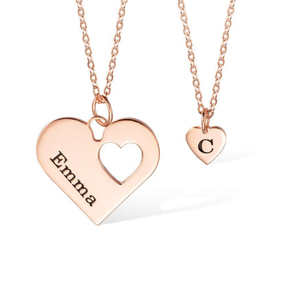 Personalized Mommy and Me Heart Necklace Set, Set Of 2, Mother & Daughter Necklace, Mommy Necklace, Matching Necklace, Mother's Day Gift for Mom