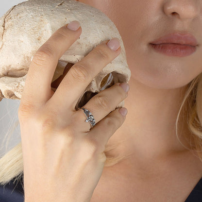 Custom Birthstone Skull Ring, Gothic Ring, Brass/Sterling Silver 925 Ring, Steampunk Ring