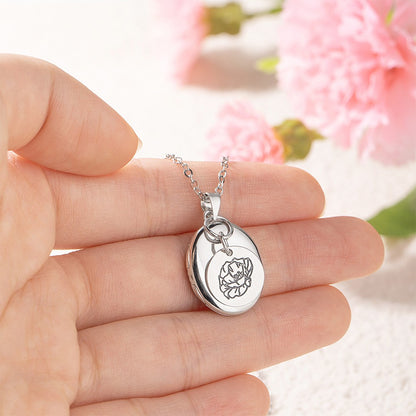 Personalized Birth Flower & Photo Necklace, Photo Necklace with Name, Oval Locket Necklace, BirthDay/Valentine's Gift for Mom/Grandma/Wife/Couple