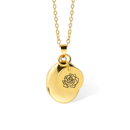 Personalized Birth Flower & Photo Necklace, Photo Necklace with Name, Oval Locket Necklace, BirthDay/Valentine's Gift for Mom/Grandma/Wife/Couple