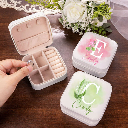 Personalized Birth Flower Jewelry Travel Case, Custom Leather Jewelry Box, Birthday Gift, Gifts for Wedding/Bridesmaid/Mom/Women