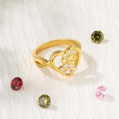 Custom 1-4 Paw Birthstone Pet Ring, Sterling Silver 925 Paw Print Pet Memorial Jewelry, Furry Mom Ring, Dog Mom Ring, Gift for Pet Lover/Owner