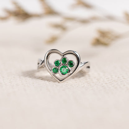 Custom 1-4 Paw Birthstone Pet Ring, Sterling Silver 925 Paw Print Pet Memorial Jewelry, Furry Mom Ring, Dog Mom Ring, Gift for Pet Lover/Owner