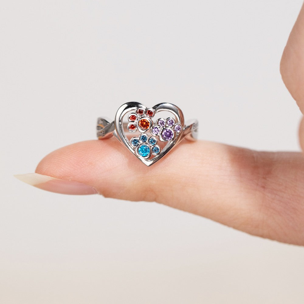 Custom 1-4 Paw Birthstone Pet Ring, Sterling Silver 925 Paw Print Pet Memorial Jewelry, Furry Mom Ring, Dog Mom Ring, Gift for Pet Lover/Owner