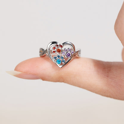 Custom 1-4 Paw Birthstone Pet Ring, Sterling Silver 925 Paw Print Pet Memorial Jewelry, Furry Mom Ring, Dog Mom Ring, Gift for Pet Lover/Owner