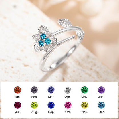 Personalized Birth Flower Ring with Birthstone, 3D Ring, Women's Jewelry, Birthstone Ring, Adjustable Ring, Mother's Ring, Birthday/Mother's Day Gift for Mother/Grandma/Wife/Friend