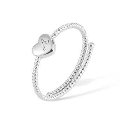 Custom Initial Heart Twist Ring, Sterling Silver 925 Jewelry, Adjustable Ring, Birthday/Mother's Day/Valentine's Day Gift for Mother/Wife/Lover