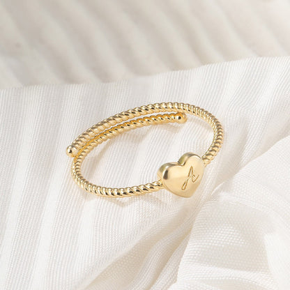 Custom Initial Heart Twist Ring, Sterling Silver 925 Jewelry, Adjustable Ring, Birthday/Mother's Day/Valentine's Day Gift for Mother/Wife/Lover
