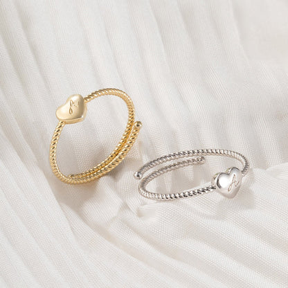Custom Initial Heart Twist Ring, Sterling Silver 925 Jewelry, Adjustable Ring, Birthday/Mother's Day/Valentine's Day Gift for Mother/Wife/Lover