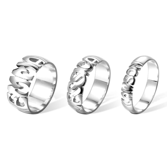 Custom Name Ring Sterling Silver 925, Hand Carved Statement Name Ring in 5mm, 7mm & 10mm Bands, Birthday/Anniversary/Christmas Gift for Men/Women