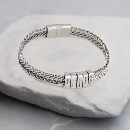 Personalized Mens Bracelet with Name Blocks, Dad Bracelet with Kids' Names, Family Bracelet, Birthday/Father's Day Gift for Father/Husband/Boyfriend