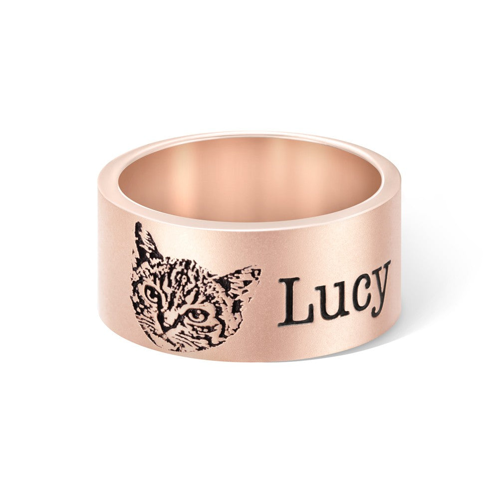 Custom Pet Photo Ring, Name Engraved Sterling Silver Ring, Memorial/Sympathy Gift, Pet Loss Jewelry