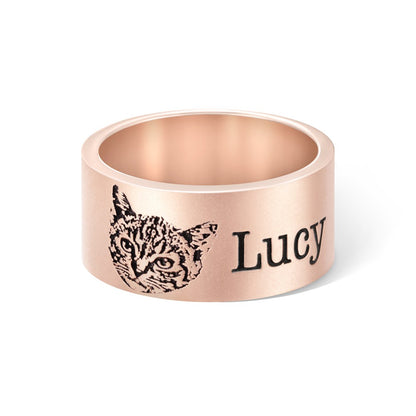 Custom Pet Photo Ring, Name Engraved Sterling Silver Ring, Memorial/Sympathy Gift, Pet Loss Jewelry