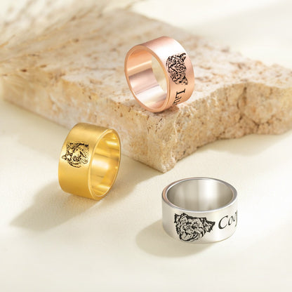 Custom Pet Photo Ring, Name Engraved Sterling Silver Ring, Memorial/Sympathy Gift, Pet Loss Jewelry