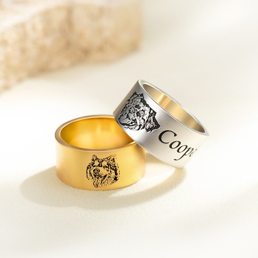 Custom Pet Photo Ring, Name Engraved Sterling Silver Ring, Memorial/Sympathy Gift, Pet Loss Jewelry