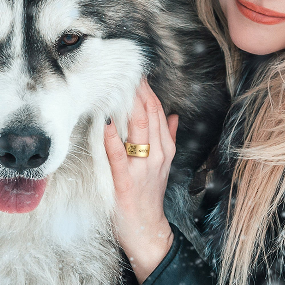 Custom Pet Photo Ring, Name Engraved Sterling Silver Ring, Memorial/Sympathy Gift, Pet Loss Jewelry