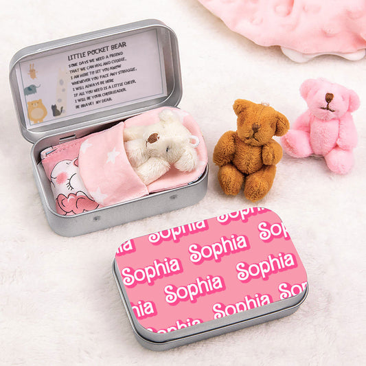 Custom Mini Stuffed Buddy Bear in a Tin, Worry Doll for Anti-Anxiety/Stress, Little Plush Pocket Bear, Birthday/Christmas Gift for Kids