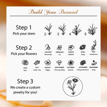 Personalized Birth Flowers Ring, Custom Birthflowers Family Ring, Sterling Silver 925 Bouquet Ring, Engraved Ring for Women, Gift for Mom/Grandma/Her