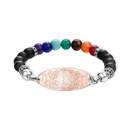 Custom Medical Alert Bracelet, 7 Chakras Beaded Emergency Bracelet, Medical Id Bracelet, Engraved Bracelets for Grandma/Grandpa, Christmas Gift