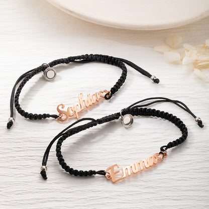 Personalized Braided Matching Bracelets, Set of 2, Custom Name Promise Bracelets, Adjustable Bracelets, Attraction Relationship Bracelets for Couples