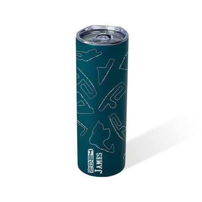 Custom Name Race Track Insulated Tumbler, Racing Car Circuit Art Print 20oz Cup, Birthday/Anniversary Gift for Auto Enthusiasts/Motorsport Lovers