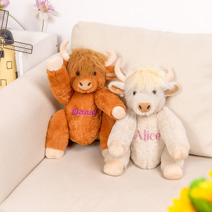 Personalized Highland Cow Stuffed Animal, Eco-Friendly Plush Farm Toy, Soft Toy Gift for Kids, Baby Shower/Birthday Gift for Kids/Highland Cow Lover