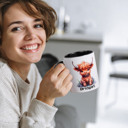 Personalized Name Highland Cattle Mug, Hot Chocolate Mug for Kid, Ceramics Coffee Mug, Birthday/Housewarming Gift, Gift for Cow Lover/Pet Lover/Family