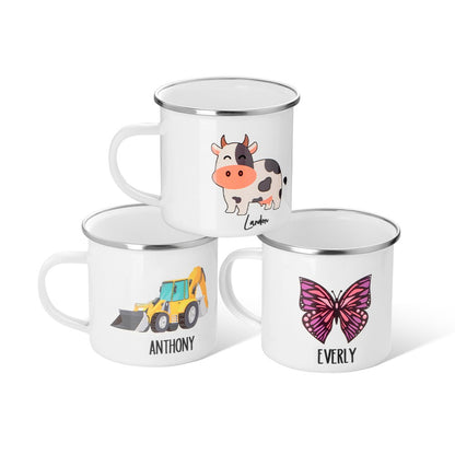 Custom Cartoon Kid's Mug, 11oz Hot Cocoa Coffee Enamel Mug, Shatterproof Mug with Handle, Children's Party Favors, Birthday/Christmas Gift for Kids