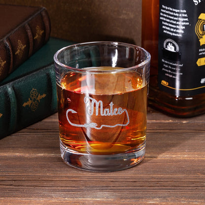 Personalized Name Fishing Hook Glass, Etched Rock Glasse, Bourbon Whiskey Fisherman Glass, Old Fashioned Glass, Father's Day/Birthday Gift for Men