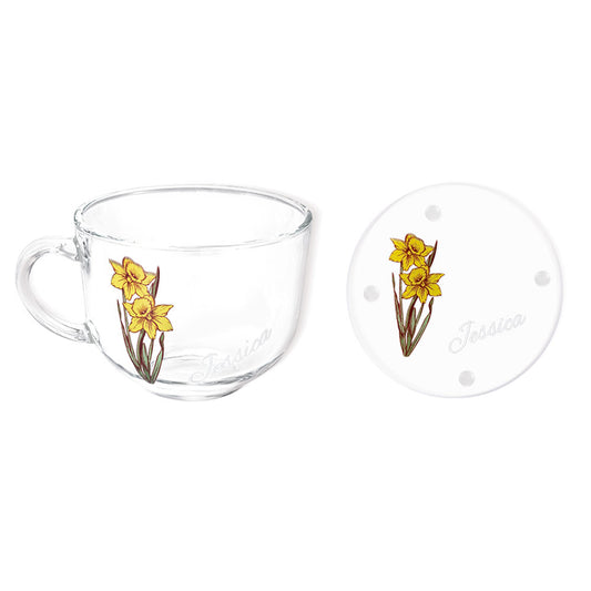 Personalized Hand Painted Birth Flower Coffee Mug, Custom Name Cup for Espresso/Latte, Insulated Glass Mug with Handle, Gift for Bridesmaid/Sister/Her
