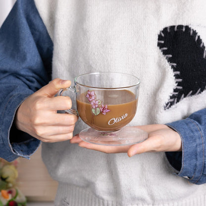 Personalized Hand Painted Birth Flower Coffee Mug, Custom Name Cup for Espresso/Latte, Insulated Glass Mug with Handle, Gift for Bridesmaid/Sister/Her