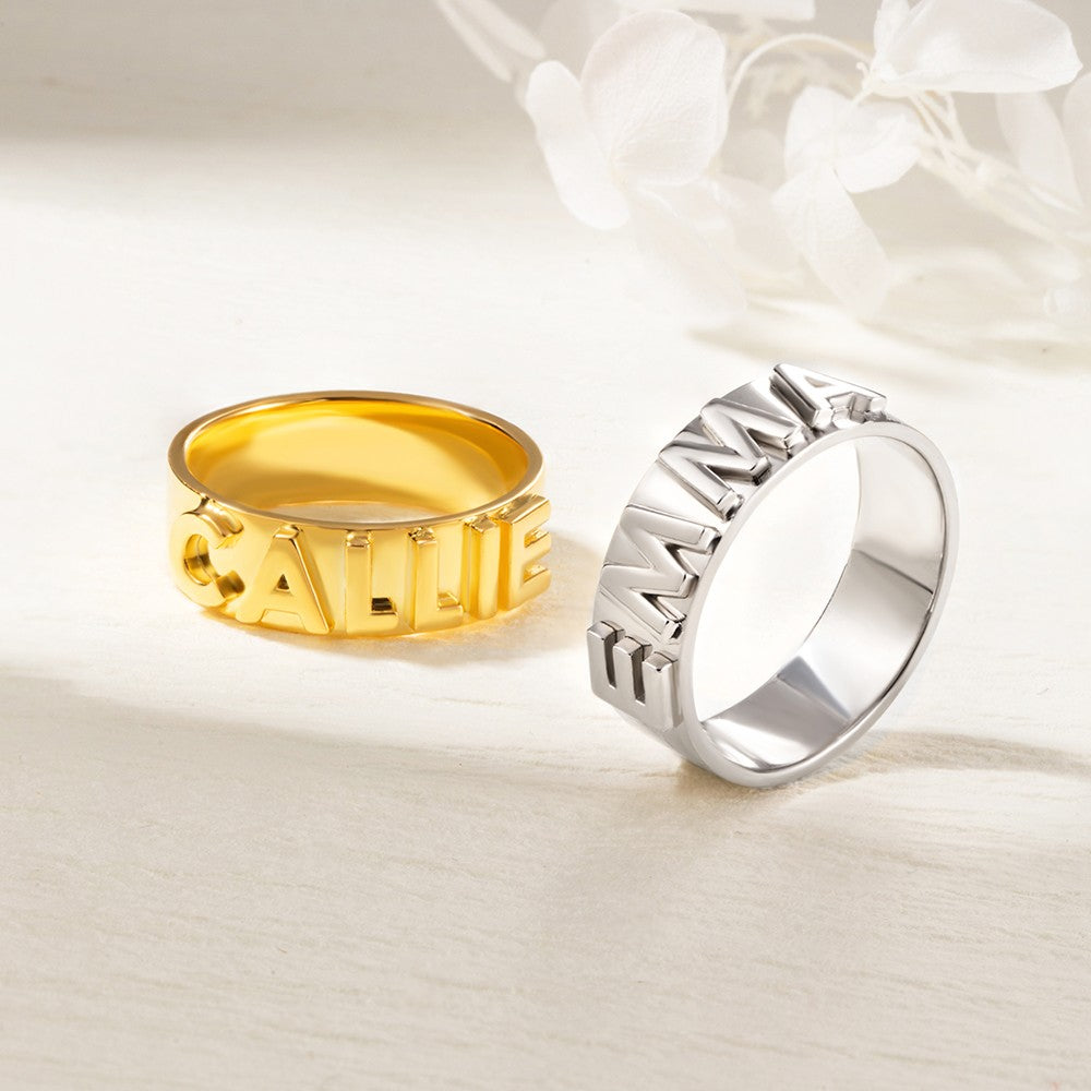 Custom 18K Gold Block Ring with Zirconia, Sterling Silver 925 Jewelry, Stackable Statement Ring, Birthday/Christmas/Mother's Day Gift for Women/Girls