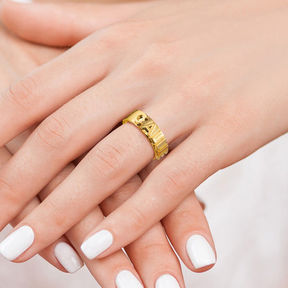 Custom 18K Gold Block Ring with Zirconia, Sterling Silver 925 Jewelry, Stackable Statement Ring, Birthday/Christmas/Mother's Day Gift for Women/Girls