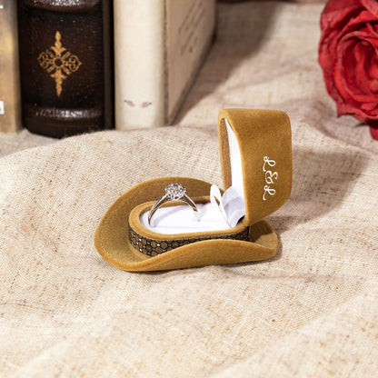 Personalized Cowboy Hat Ring Box, Custom Initial Velvet Ring Box, Funny Jewelry Box, Cow Gift, Engagement/Wedding/Proposal Gift for Couple/Friend