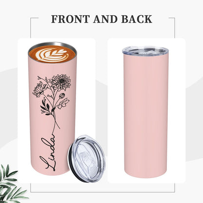 Custom Name Birth Flower Tumbler, Stainless Steel 20oz Birth Flower Travel Mug with Straw, Birthday/Mother's Day Gift for Family/Friends/Bridesmaids