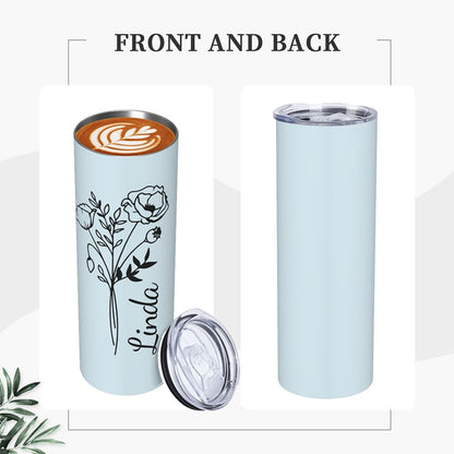 Personalized Birth Flower Tumbler, Stainless Steel 20oz Birth Flower Travel Mug with Straw, Birthday/Mother's Day Gift for Family/Friends/Bridesmaids