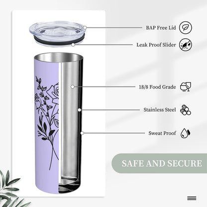 Personalized Birth Flower Tumbler, Stainless Steel 20oz Birth Flower Travel Mug with Straw, Birthday/Mother's Day Gift for Family/Friends/Bridesmaids