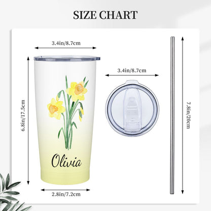 Personalized Watercolor Birth Flower Gradient Tumbler, Stainless Steel 20oz Birth Flower Travel Mug with Straw, Gift for Family/Friends/Bridesmaids