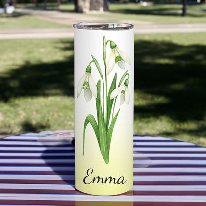 Custom Name Watercolor Birth Flower Gradient Tumbler, Stainless Steel 20oz Birth Flower Travel Mug with Straw, Gift for Family/Friends/Bridesmaids