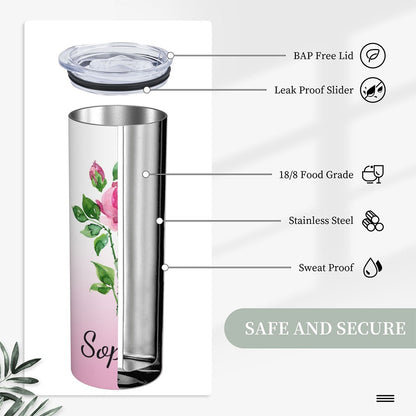 Custom Name Watercolor Birth Flower Gradient Tumbler, Stainless Steel 20oz Birth Flower Travel Mug with Straw, Gift for Family/Friends/Bridesmaids