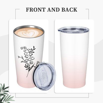 Personalized Birth Flower Gradient Coffee Tumbler, 20oz Name Tumbler with Straw & Lid, Travel Tumbler Cup, Birthday Gift for Family/Friend/Bridesmaid