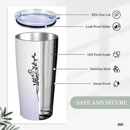 Personalized Birth Flower Gradient Coffee Tumbler, 20oz Name Tumbler with Straw & Lid, Travel Tumbler Cup, Birthday Gift for Family/Friend/Bridesmaid