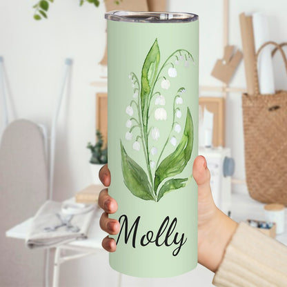 Custom Birth Flower & Name Watercolor Tumbler, Iced Coffee/Tea Portable Travel Cup with Straw and Lid, Birthday/Mother's Day Gift for Family/Friends