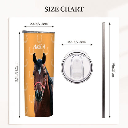 Custom Name & Photo Horse Tumbler, Stainless Steel 20oz Horse Girl Travel Mug with Straw, Gift for Horseback Rider/Horse Lover/Equestrian Enthusiast
