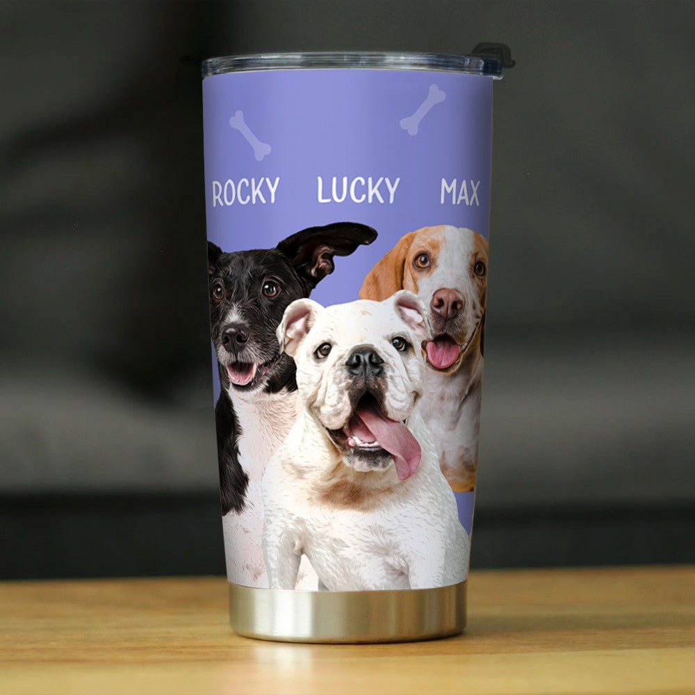 Custom Name Pet Portrait Tumbler, Stainless Steel 20oz Dog & Cat Travel Mug with Straw, Custom 1-3 Pets Photo Tumbler, Gift for Pet Lover/Pet Owner