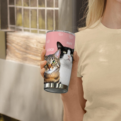 Custom Name Pet Portrait Tumbler, Stainless Steel 20oz Dog & Cat Travel Mug with Straw, Custom 1-3 Pets Photo Tumbler, Gift for Pet Lover/Pet Owner