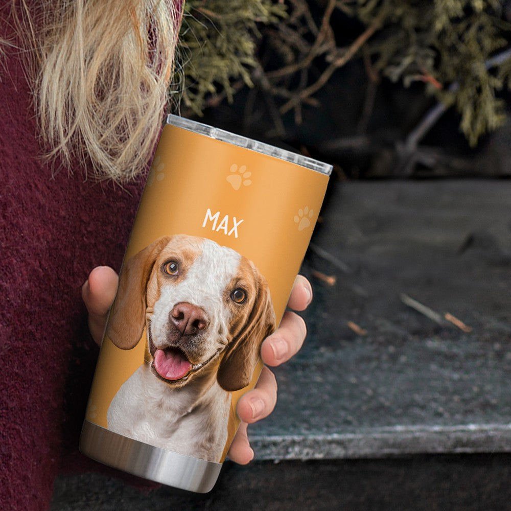 Custom Name Pet Portrait Tumbler, Stainless Steel 20oz Dog & Cat Travel Mug with Straw, Custom 1-3 Pets Photo Tumbler, Gift for Pet Lover/Pet Owner