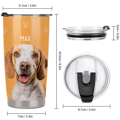 Custom Name Pet Portrait Tumbler, Stainless Steel 20oz Dog & Cat Travel Mug with Straw, Custom 1-3 Pets Photo Tumbler, Gift for Pet Lover/Pet Owner