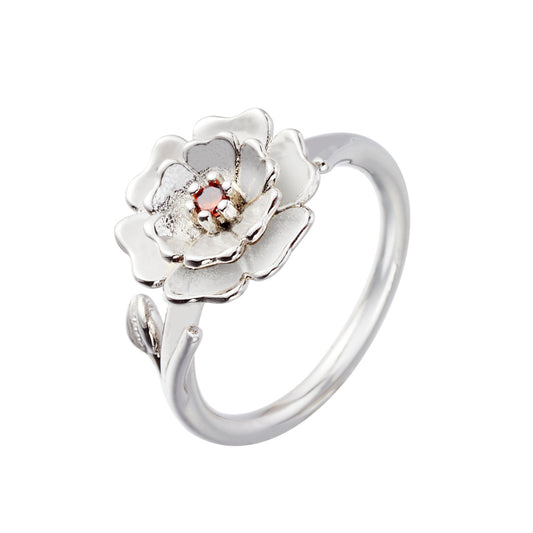 Custom Birth Flower Ring with Birthstone, Sterling Silver 925 Statement Floral Ring, Best Friend/Birthday/Mother's Day Gift for Her/Mother/Grandma